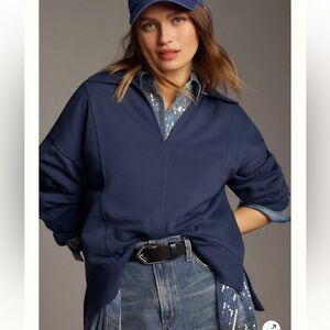 PILCRO for ANTHROPOLOGIE  Blue Johnny collar pullover sweatshirt size XS